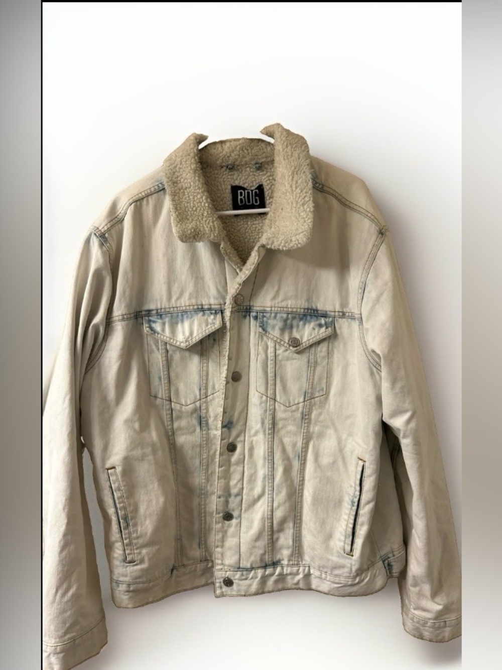 BDG Men's Acid Wash Sherpa Lined Denim Jacket XL Edgy Distressed Trucker